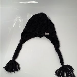 North Face Chunky Knit Tassel Earflap Black Hat